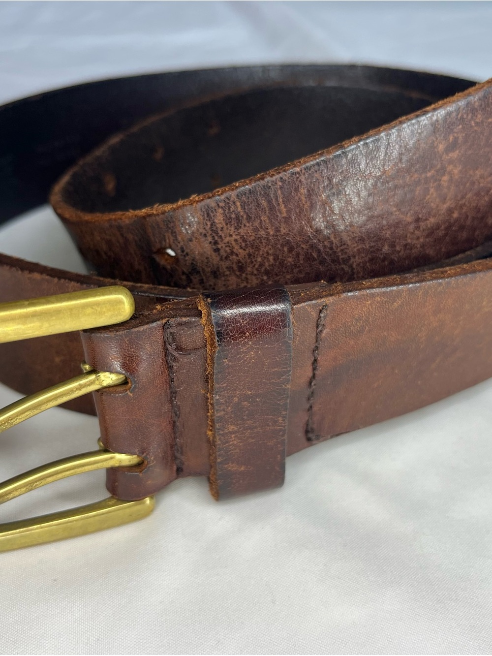 Liz Claiborne Brown Leather Men's Belt with Brass Double-Prong Buckle